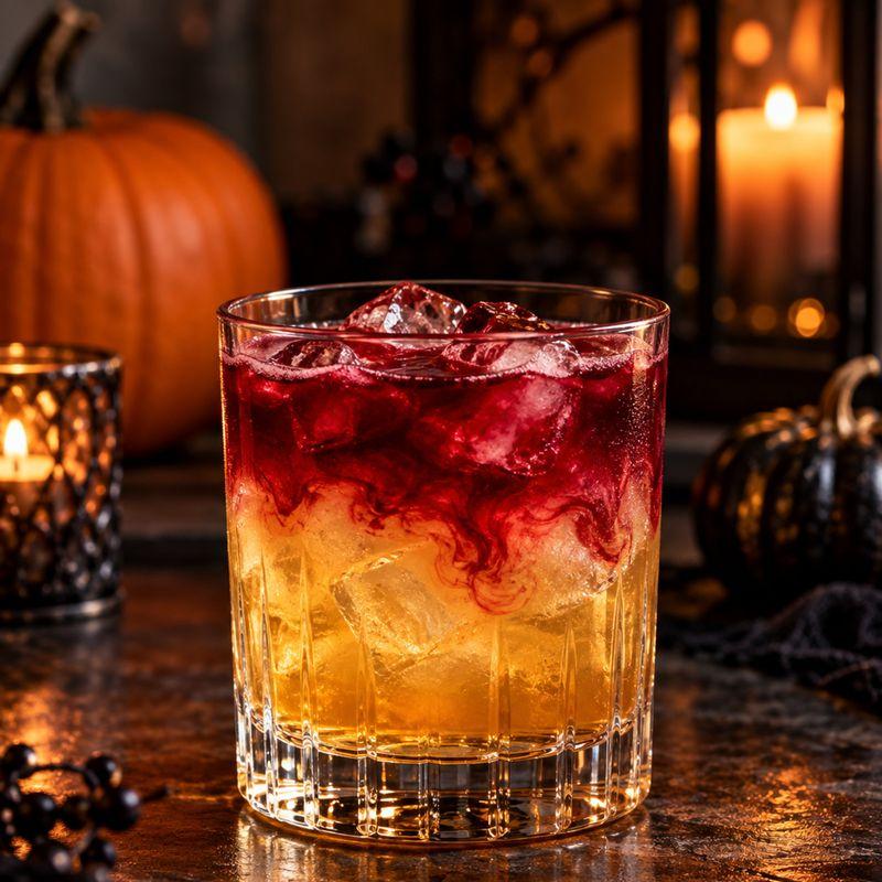 Golden Scotch sour under a beet-red float over ice in a rocks glass.